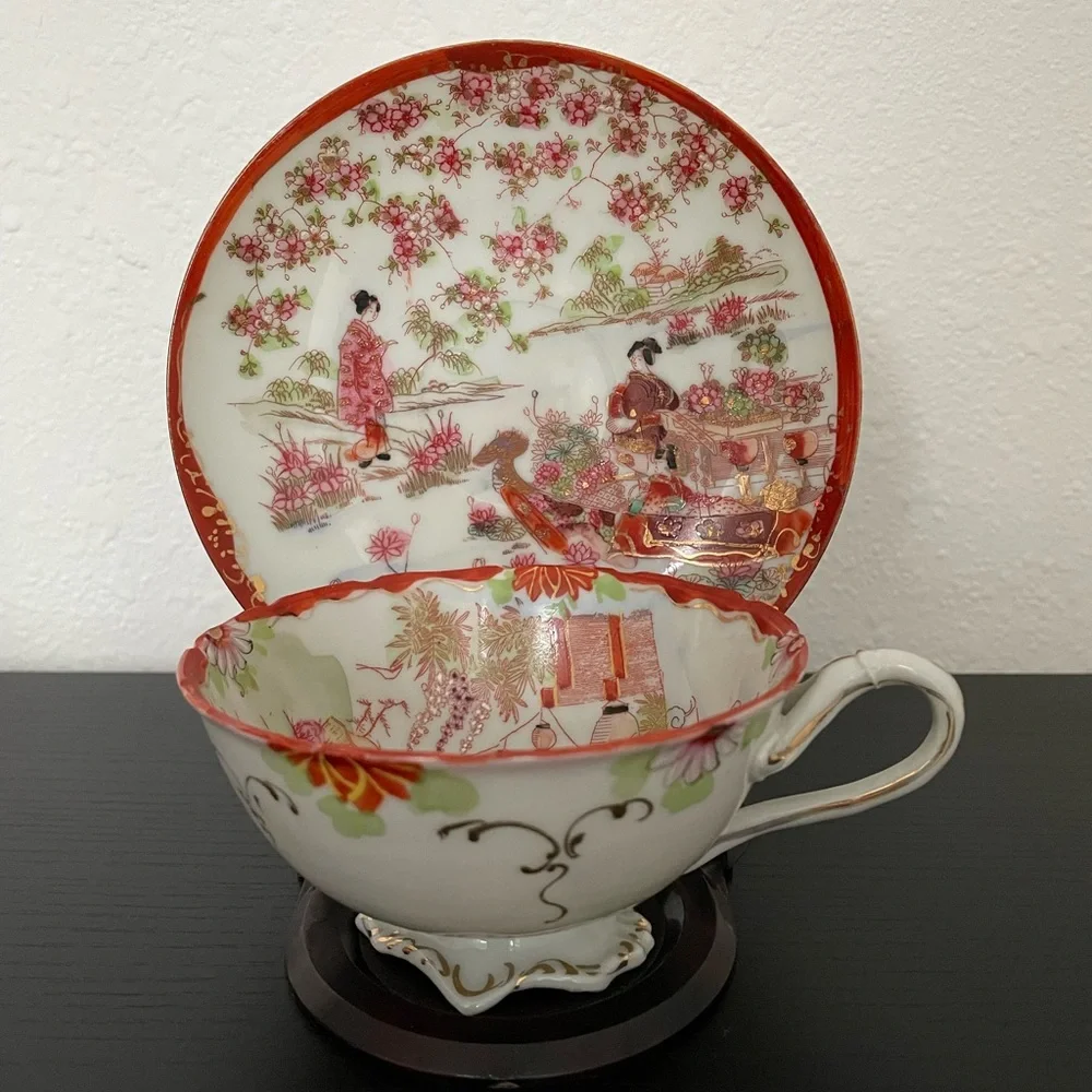 Vintage Chinese Asian Tea Cup & Saucer  - Hand Painted.